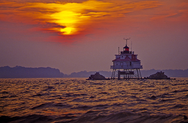 Sunset, Thomas Point Shoals Lighthouse, Chesapeake Bay, Maryland